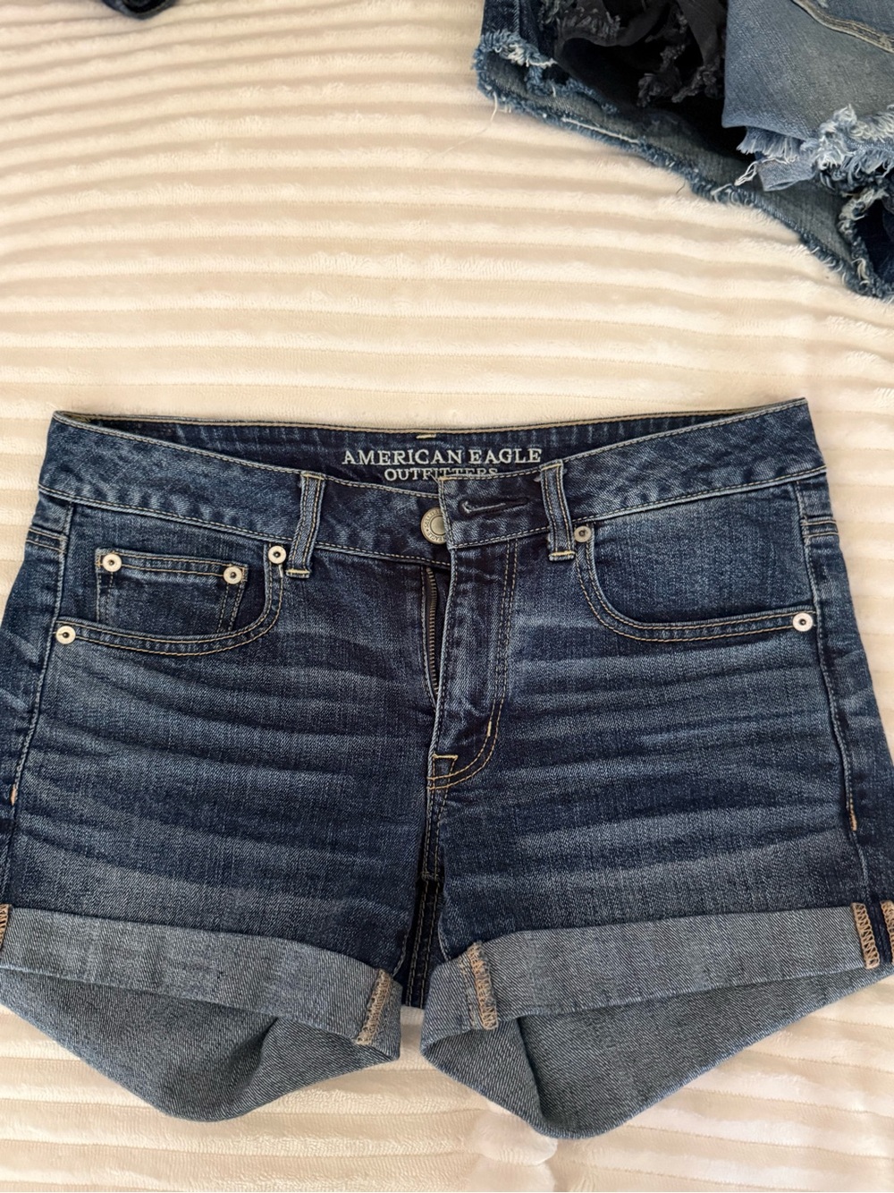 American Eagle Outfitters Dark Blue Denim Cuffed Jean Shorts